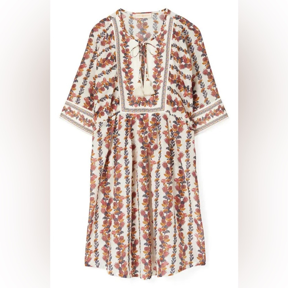 tory burch • printed beach tunic white flowy floral bird designer dress xs $385